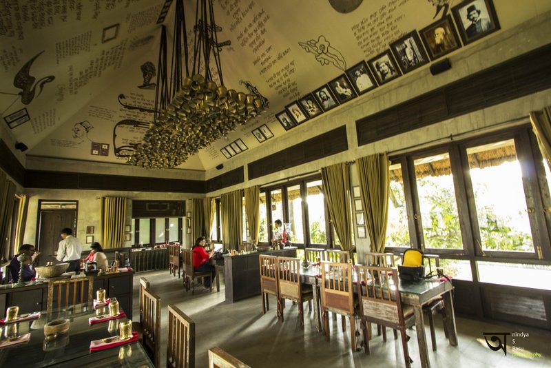 Bengali Restaurant Sonar Tori Kolkata at Ffort Raichak the main dining hall with brass chandelier 