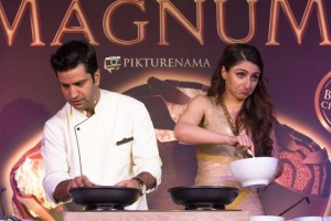 Magnum Ice Cream Launch at Kolkata CHef kunal Kapoor and Soha Ali Khan cooking up a Pathi Shapta