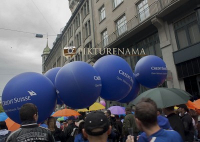 Zurich Bahnhofstrasse LGBT Parade blue coloured balloons