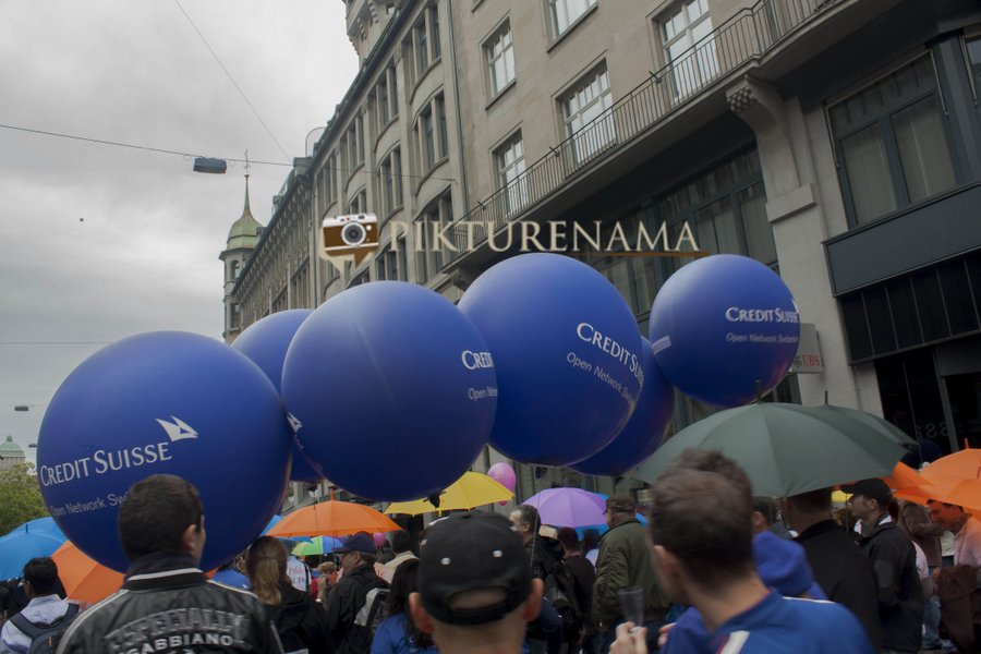 Zurich Bahnhofstrasse LGBT Parade blue coloured balloons 