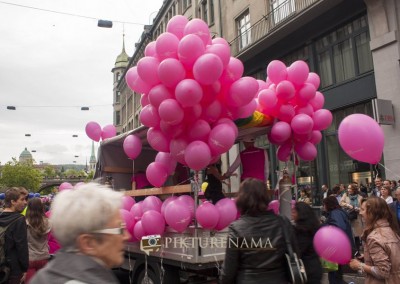 Pink coloured balloons at Zurich Bahnhofstrasse LGBT Parade