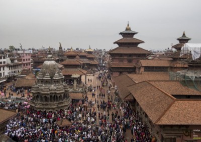 Durbar Square from 4th floor terrace during Rato Machhendranath festival in Kathmandu Nepal . Pictures by pikturenama