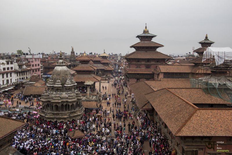 Durbar Square from 4th floor terrace during Rato Machhendranath festival in Kathmandu Nepal . Pictures by pikturenama
