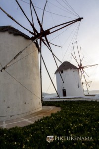 Senset view of Kato Myloi - The windmills of Mykonos Greece by pikturenama