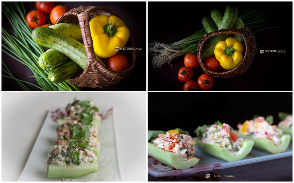 Cold crab salad in cucumber boats collage by pikturenama