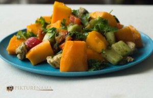 Completed Mango Chicken salad with zesty coriander and chili dressing