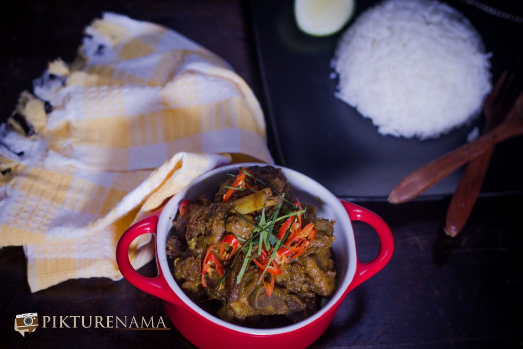 Rendang Curry with Mutton complete dish served with rice 