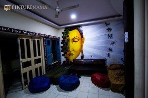 Varanasi Zostel by pikturenama hangout area with