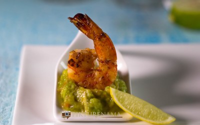 Grilled prawns with guacamole and decade of togetherness with her