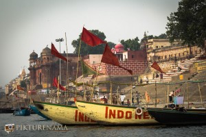 Red flags at Varanasi Ghats or Benaras Ghats in Morning 17