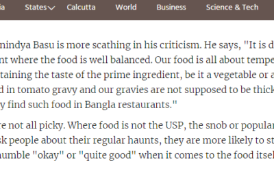 Telegraph – Ghore Baire – on Bengali Food