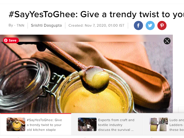 Times of India – The importance of Ghee
