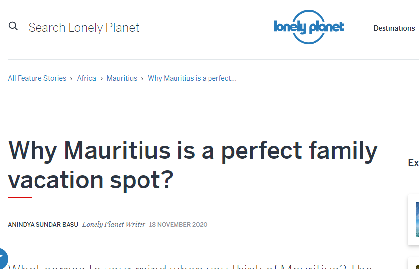 Lonely planet write up on why Mauritius is a family vacation spot 