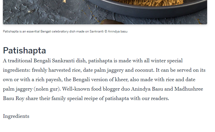 Anindya and Madhushree’s recipe of Patishapta in Lonely Planet