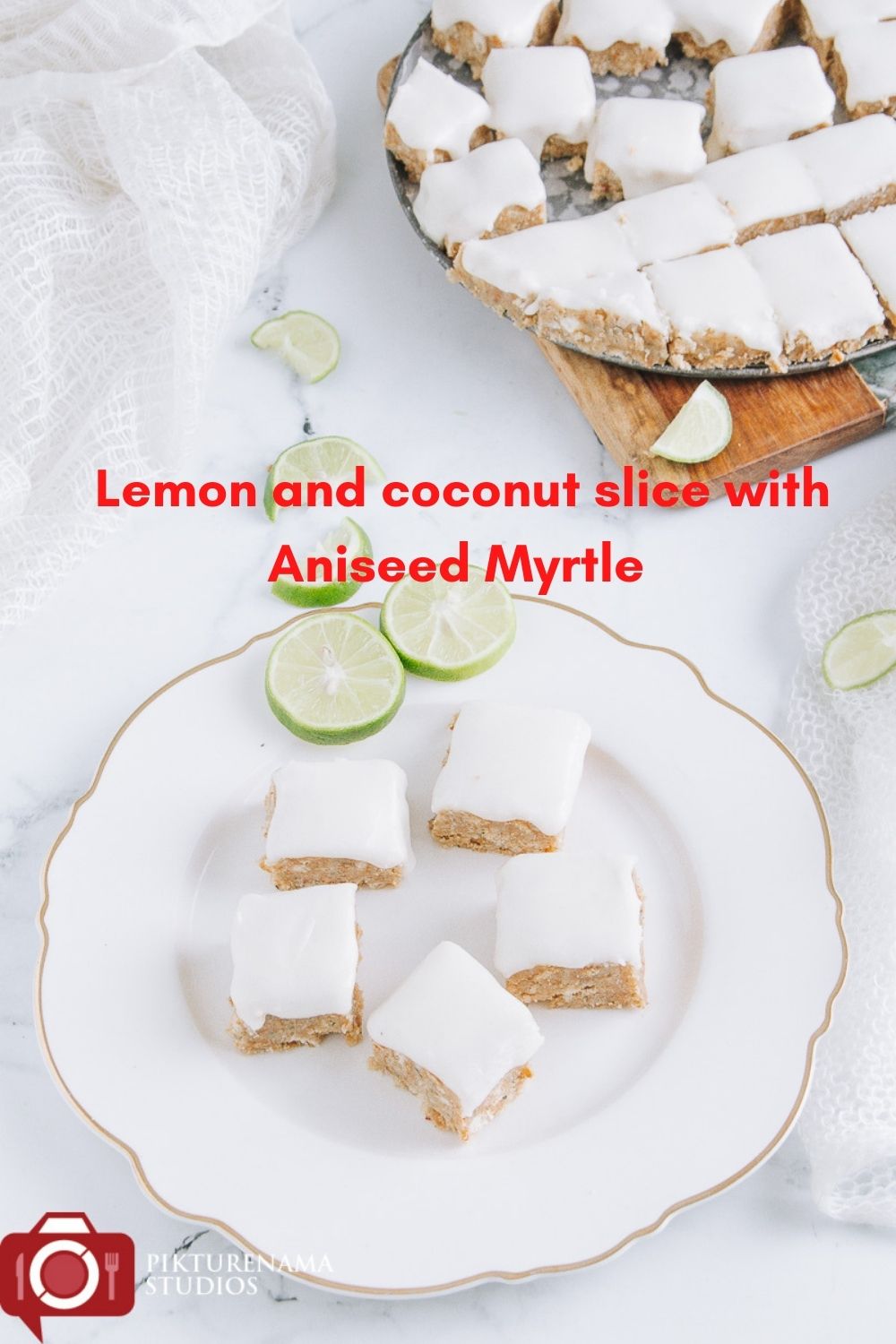 lemon and coconut slice with Aniseed Myrtle for Pinterest