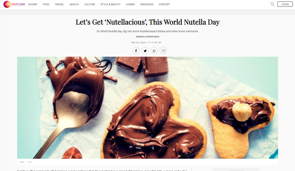 Anindya writes for Zee Zest for World Nutella Day 