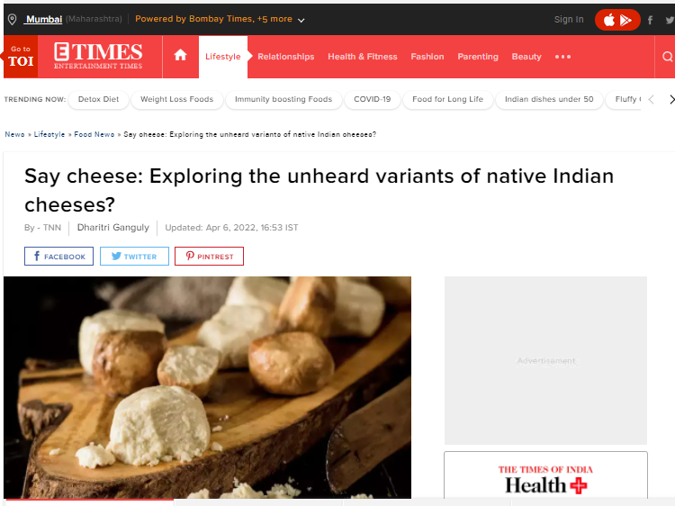Madhushree and Anindya speak on Bandel Cheese in Times of India