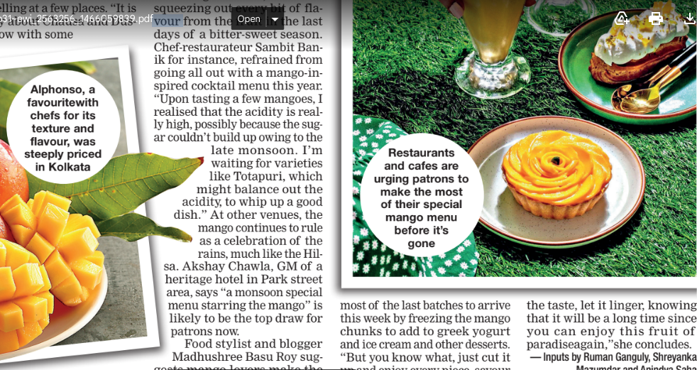 Madhushree basy Roy in Times of India on Mangoes